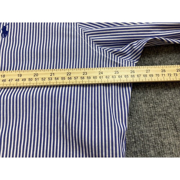 Ralph Lauren Shirt Mens 17.5 Blue White Stripe Pony Logo Button Up Preppy Career - Picture 6 of 10